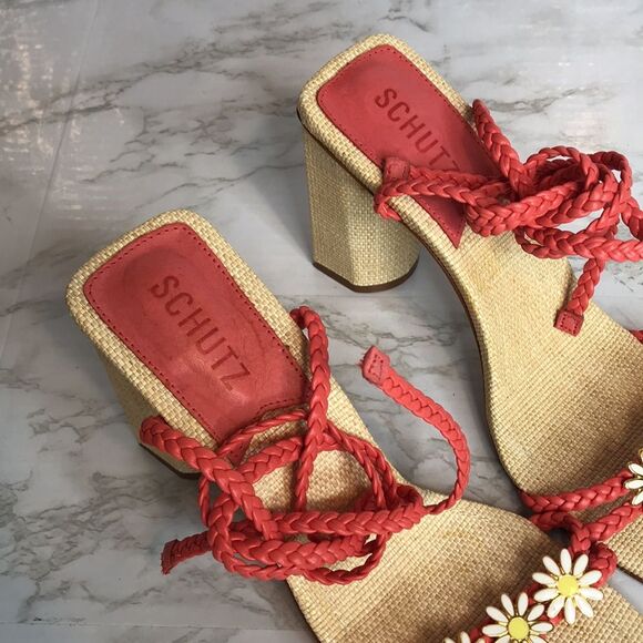 Anthropologie SCHUTZ Mid Atanado Leather block heel daisy Sandals heels SZ 9.5 B - Picture 6 of 10